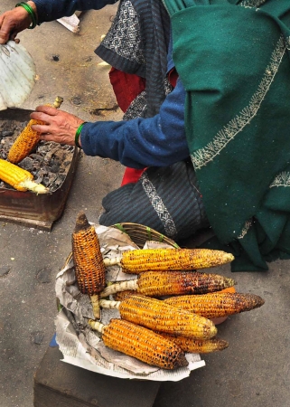 DARJEELING INDIA - APRIL 2012   Grilled corn in the basket at Darjeeling, India as of April 12, 2012の写真素材