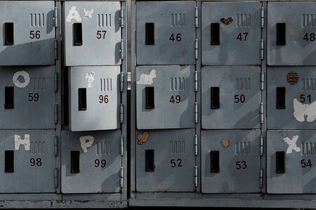 Old rusty lockers for keep shoes at templesの写真素材