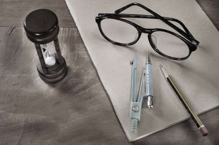 Retro working elements concept, the necessary working objects in the retro way