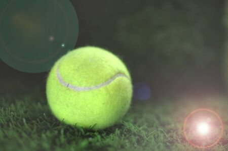 Healthiness concept and sport background idea, tennis ball on the green grassの写真素材