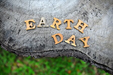 Earth day word on wood background for save the earth campaignの写真素材