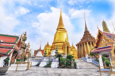 View of Wat Phra Kaew or The Emerald Buddha temple in Bangkok, Thailandの写真素材