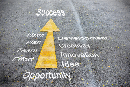 Tools for success words on the road surface, transportation concept and business idea