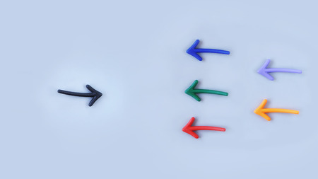 Business stand out concept: Top view of colorful arrow on grey backgroundの写真素材