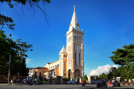 Dalat, Vietnam - May 2, 2018: The St. Nicholas Cathedral (Dalat Cathedral) or chicken church is a Roman Catholic cathedral in Da Lat, Vietnamのeditorial素材