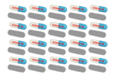 Pattern of coronavirus covid-19 drug capsule isolated on white background