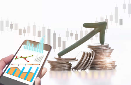 Economic recovery and business success concept with growth idea. Fintech technology on smart phone...