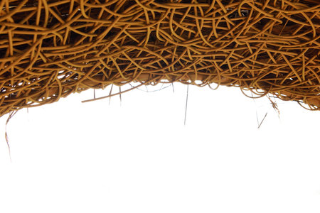 Top of yellow hut straw pattern on white background, Input text for your slide presentation designの写真素材