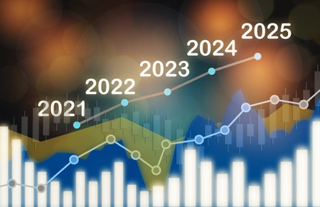 2021 2022 2023 2024 2025 growth graph return on investment. Making money and saving concept and...