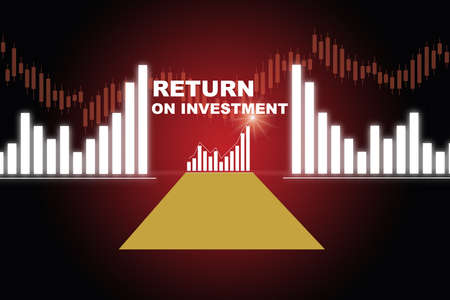 Road to return on investment ROI and growth graphs on abstract background. Stock market trading...