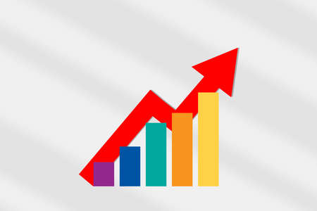 LGBTQ marketing communication concept and trading making money idea. Rainbow lgbt symbol growth graph with arrow upward on white backgroundの写真素材