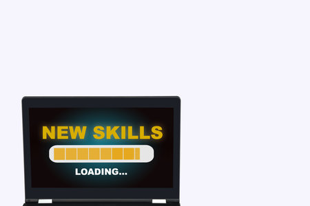 New skills loading on computer laptop on white background. Innovation future ahead concept and...