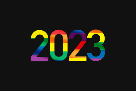 2023 colorful rainbow word lgbt equality symbol lettering on black background. LGBT equality happy new year concept and diversity freedom ideaの写真素材