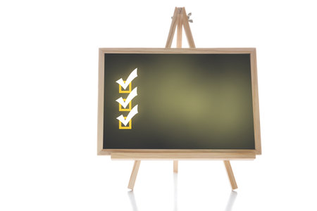 Check list box with check mark on chalkboard on white background.  Business selection concept and challenge with motivation success ideaの写真素材