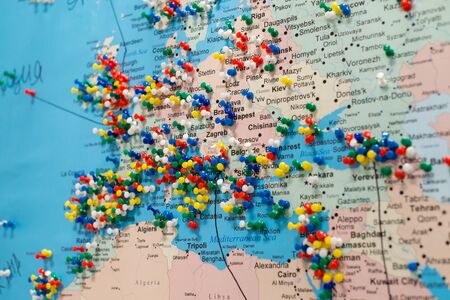 button in the Europe cities of the world map