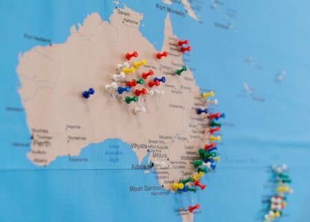 buttons on Australia on the world map, soft focusの写真素材