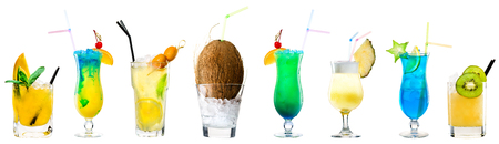 set of classic alcoholic cocktails on whiteの写真素材