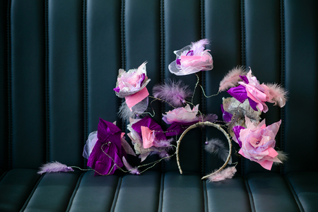 Handmade beautiful hair wreath decorated with pieces of purple aの写真素材