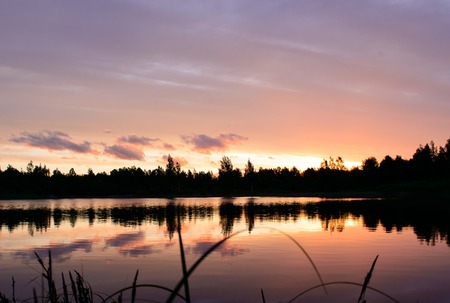 sunset on the lakeの写真素材
