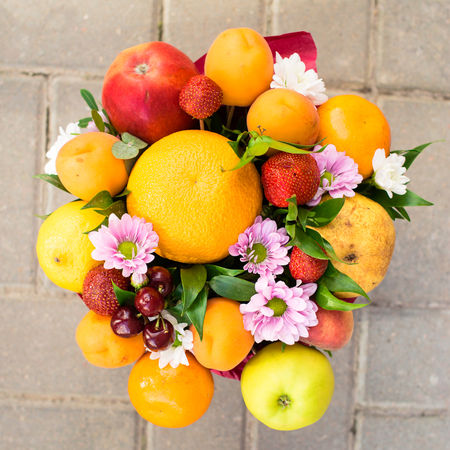 new original unusual fruit bouquet outdoorsの写真素材