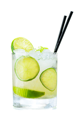 front view of cold fresh tropical cocktail in whiskey glass withの写真素材