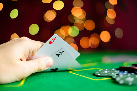 Concept of casino, playing cards and money. Playing cards in the