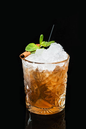 Original Cocktail with mint and cinnamon, whiskey with iceの写真素材