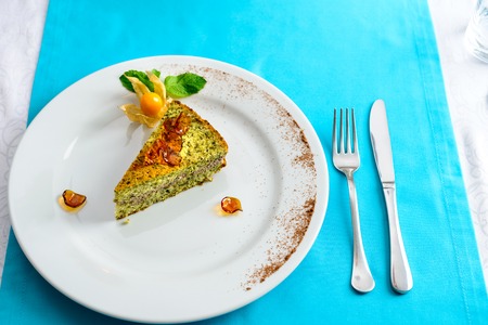 slice of tasty pie with spinachの写真素材