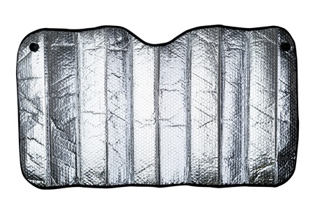 Sunshade for windshield with clipping path, sun-reflecting isolated on white backgroundの写真素材