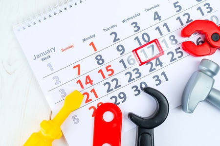 January 17th. Day 17 of month on white calendar and toy. Day ofの写真素材