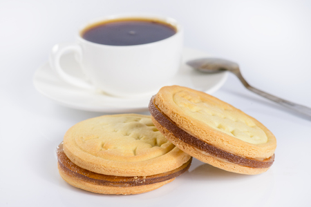 French sweet cookies and cup of coffeeの写真素材