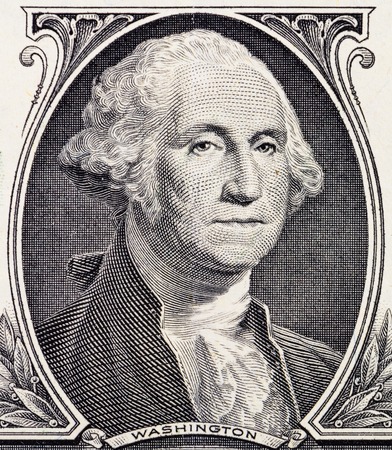 Close-up of George Washington portrait on one dollar bill. United States money, macroの写真素材