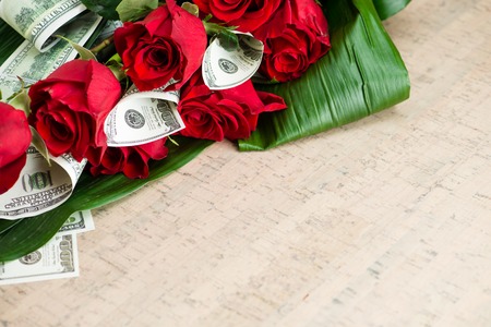 Business bouquet for man from roses and dollars, mens giftの写真素材