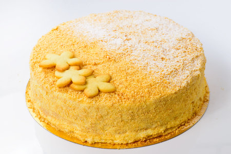 Sweet tasty Honey Cake Medovik on light background