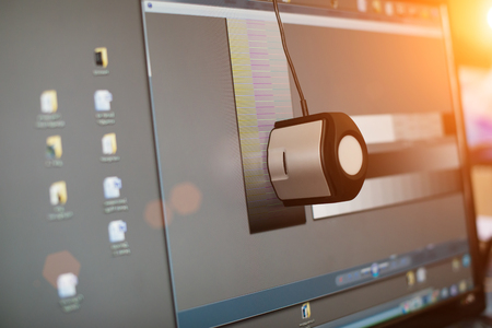 calibrating the display of a computer, close-upの写真素材