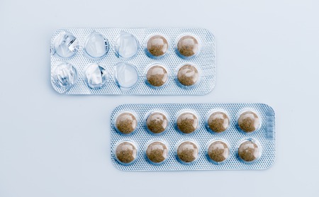 Tablets, pills in blister packの写真素材