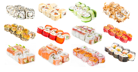 Set sushi roll isolatedの写真素材