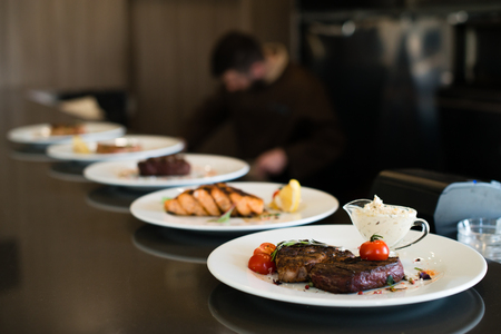 lot of food platesの写真素材