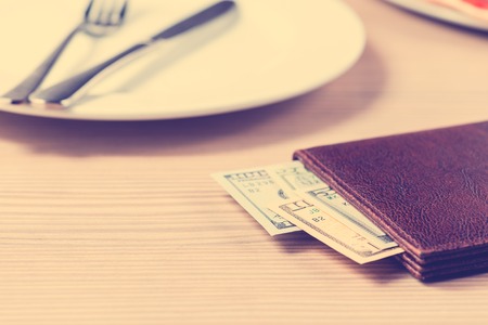 Cash payment in the restaurantの写真素材
