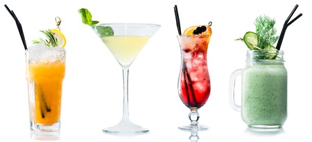 Set of exotic alcohol cocktail isolated on whiteの写真素材