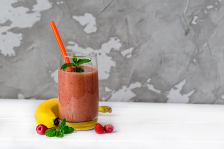 Healthy Smoothies with Tropical Fruits, copy spaceの写真素材