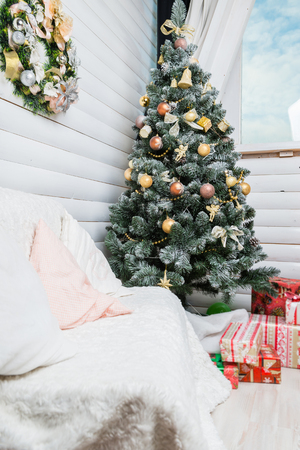 interior classic apartments decorated Christmas tree, concept of Christmas readinessの写真素材