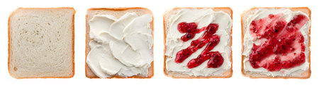 Set Canape with cottage cheese and jam, Sandwich collection with cream cheese, jam isolatedの写真素材