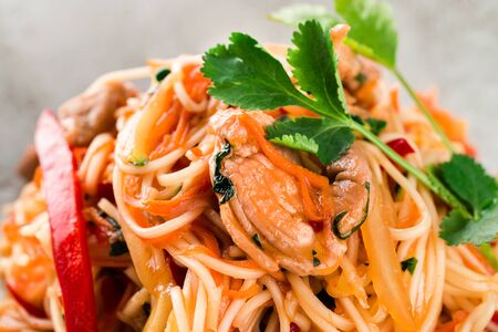 Italian cuisine. Pasta with olive oil. Spaghetti italian pasta closeup macroの写真素材