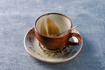Image of Cup of Coffee finish drinking, empty dirty cup from drunk coffee