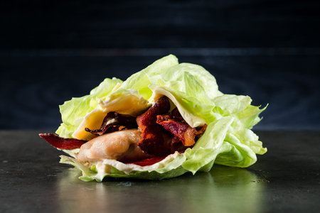 low-carb with chicken breast and bacon, Barbecued Chicken Breast Wrapped in Bacon BBQの写真素材