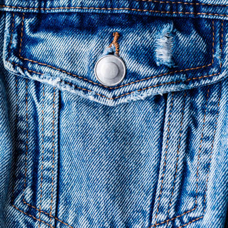 blue jeans jacket, denim jacket pocket close upの写真素材
