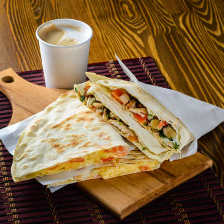 Turkish Shawarma durum Traditional sish kebab wrap and kofte meatballの写真素材