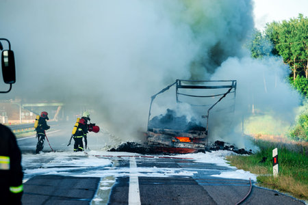 brave firefighter puts out the fire car, firefighter putting out a car that was burning