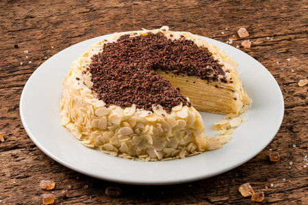 Slice of Chocolate and Cottage Cheese Crepe Cake, Maslenitsaの写真素材